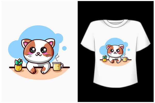 可爱猫咪裁片印花服装 时尚休闲T恤设计