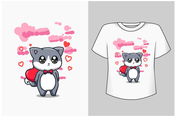 可爱猫咪裁片印花服装，时尚猫咪图案服装印花设计