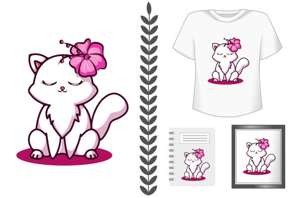 可爱卡通猫咪裁片印花服装印花设计,适合儿童和宠物爱好者