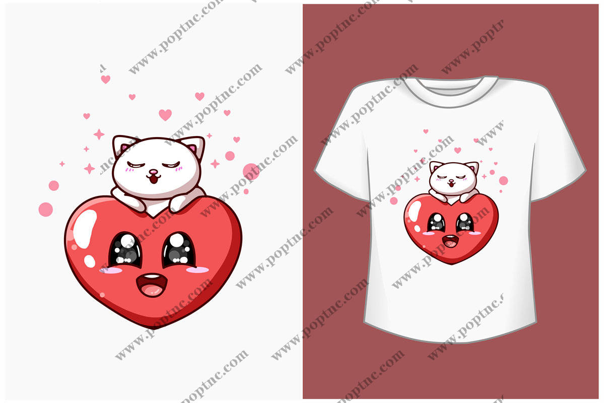 可爱卡通猫心形裁片印花服装印花设计