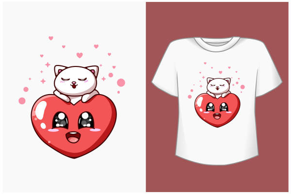 可爱卡通猫心形裁片印花服装印花设计