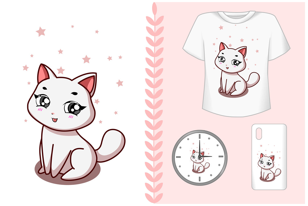 可爱猫咪裁片印花服装印花设计,适用于多种时尚单品