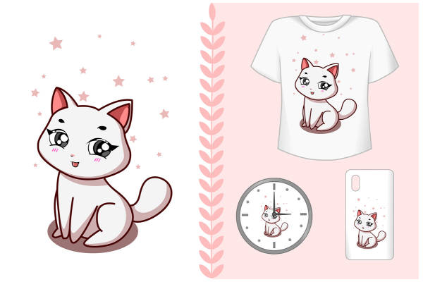 可爱猫咪裁片印花服装印花设计，适用于多种时尚单品