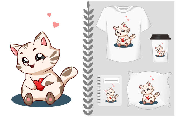 可爱卡通猫咪裁片印花服装印花设计