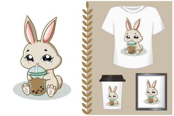可爱卡通兔子裁片印花服装印花设计