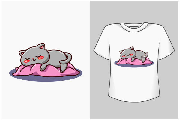 可爱猫咪裁片印花服装 趣味卡通图案T恤设计