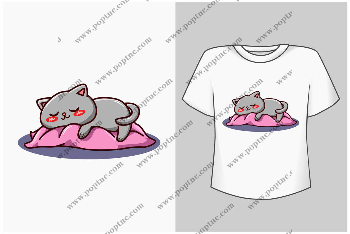 可爱猫咪裁片印花服装 趣味卡通图案T恤设计