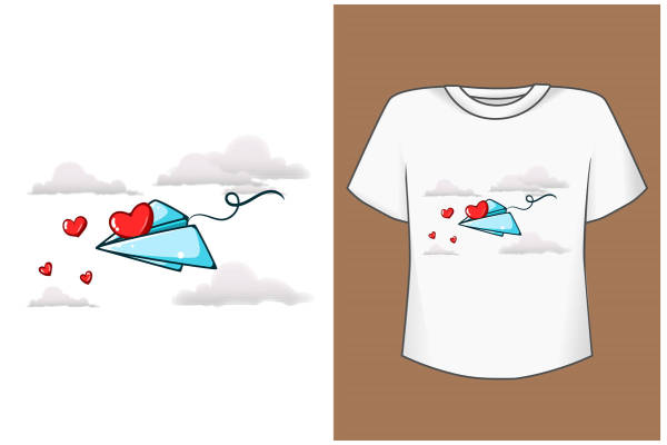 创意裁片印花服装:蓝天白云纸飞机爱心图案