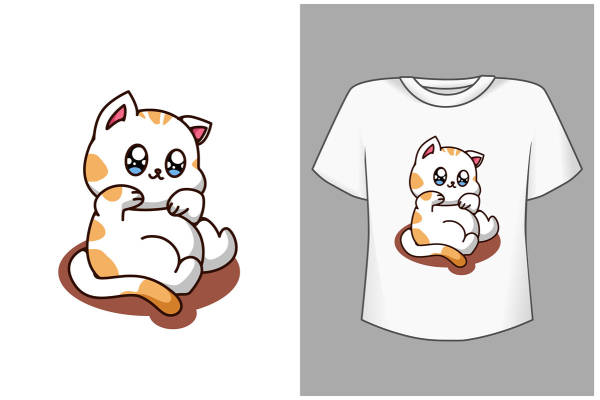 可爱卡通猫咪裁片印花服装印花T恤设计