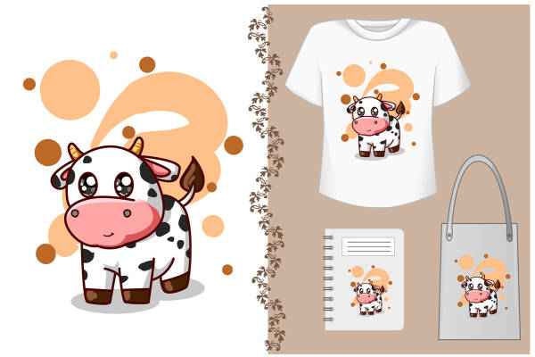 可爱卡通奶牛裁片印花服装,适合儿童的趣味设计
