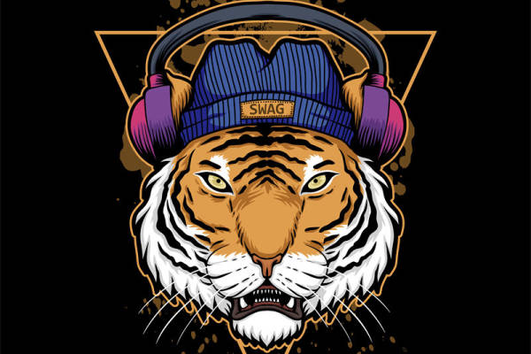 时尚街头风格老虎头裁片印花服装印花设计