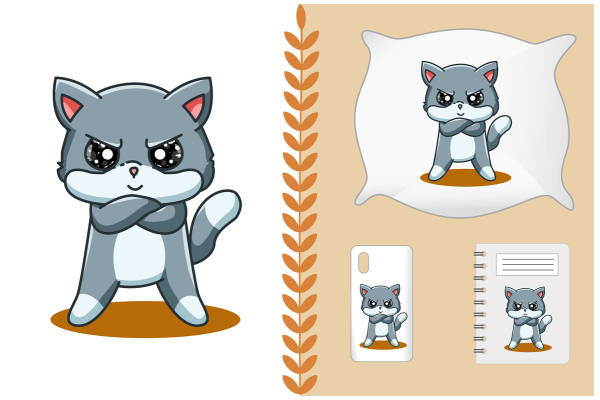 可爱卡通猫咪裁片印花服装印花设计