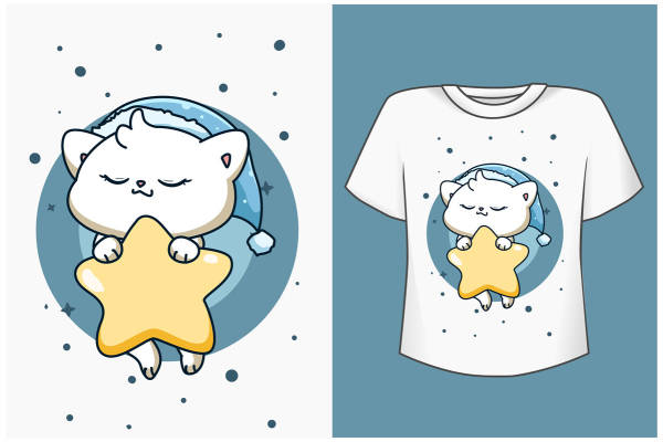 可爱猫咪星星裁片印花服装印花设计