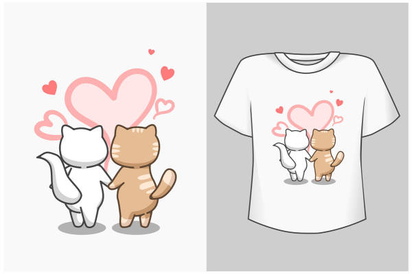 可爱猫咪裁片印花服装 温馨爱情主题服装印花设计