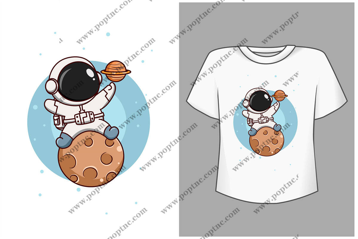 创意太空主题裁片印花服装,趣味宇航员图案T恤