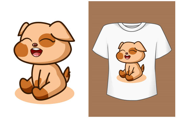 可爱卡通狗裁片印花服装,时尚休闲T恤设计