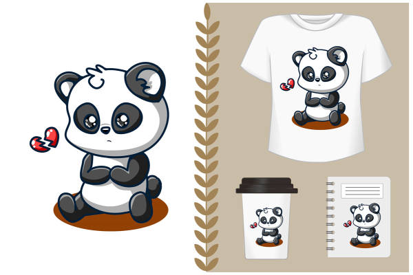 可爱熊猫主题裁片印花服装印花设计