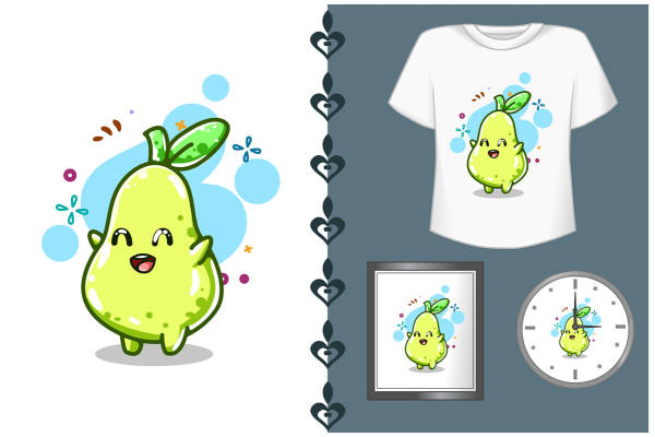 可爱卡通梨子裁片印花服装设计，适合儿童和青少年