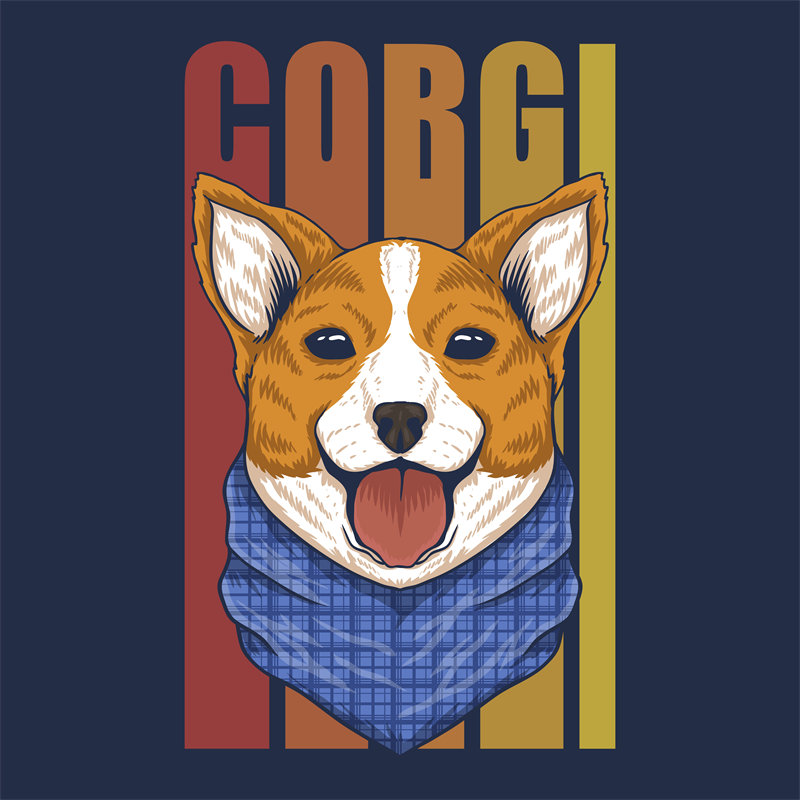 时尚可爱柯基犬裁片印花服装设计