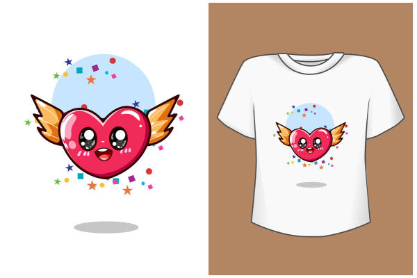 可爱天使心形裁片印花服装，展现个性与活力