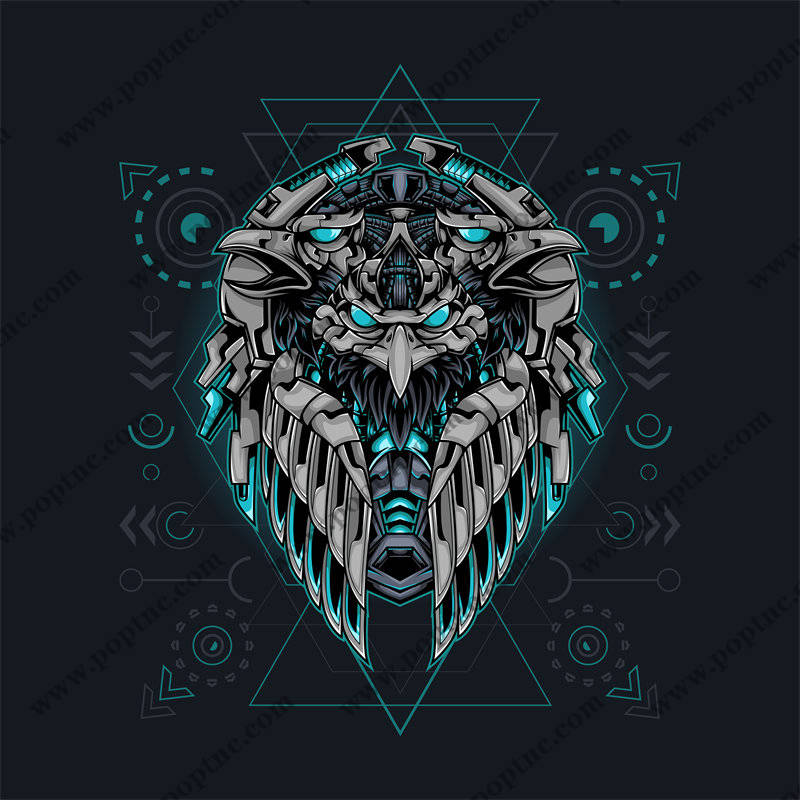 未来科技风格机械狮头裁片印花服装印花设计