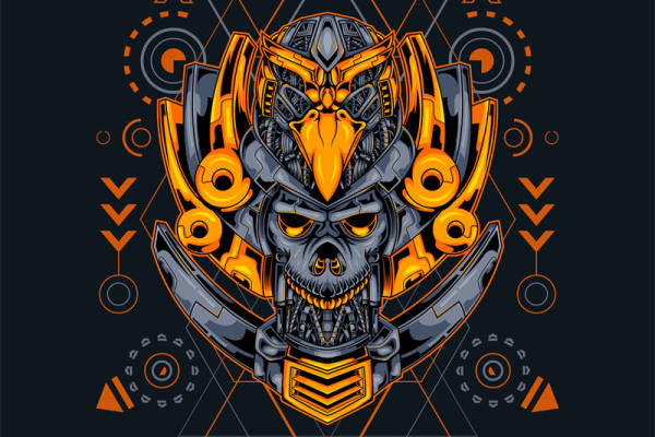 时尚街头风格裁片印花服装：未来战士骷髅图案