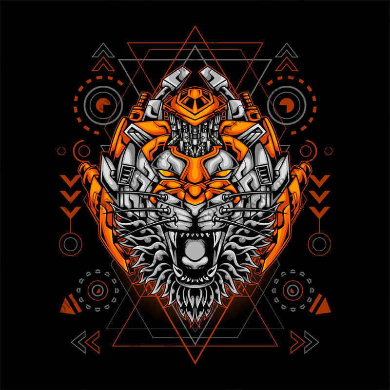 未来科技风格老虎头裁片印花服装印花设计