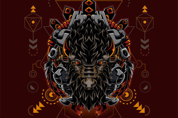 时尚潮流机械风格狮子头裁片印花服装印花设计