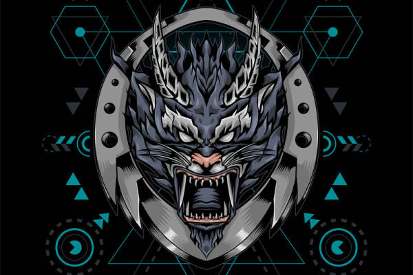 霸气狼头图案裁片印花服装印花设计