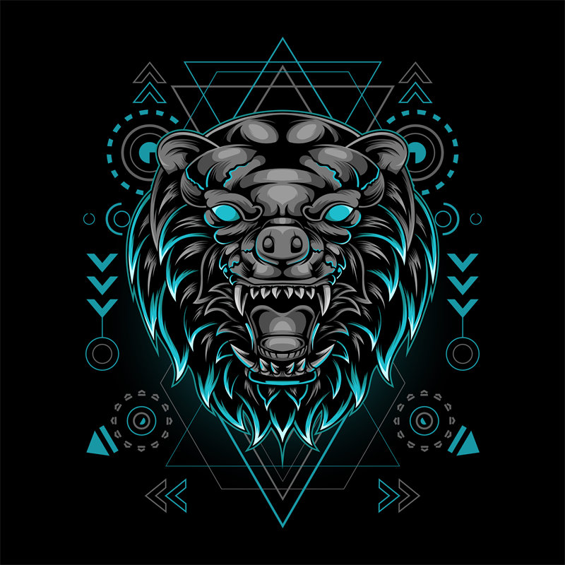 时尚潮流熊头裁片印花图案设计服装印花