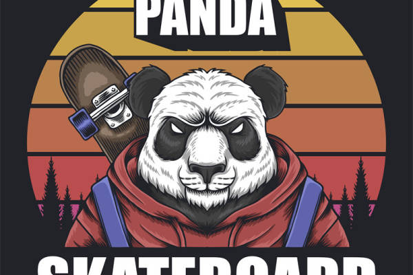 街头风熊猫滑板主题裁片印花服装