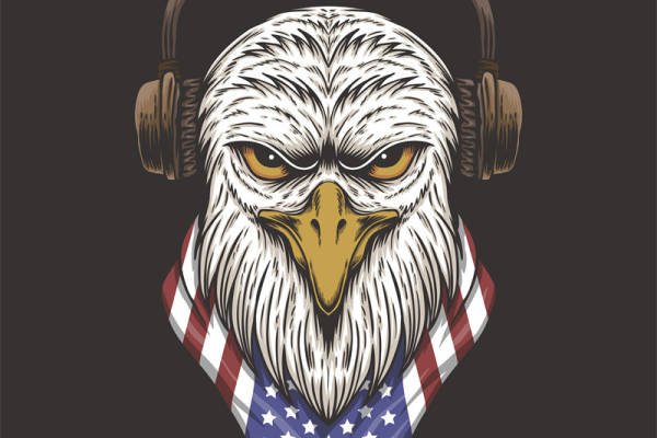 美国国旗鹰头耳机图案裁片印花服装印花设计