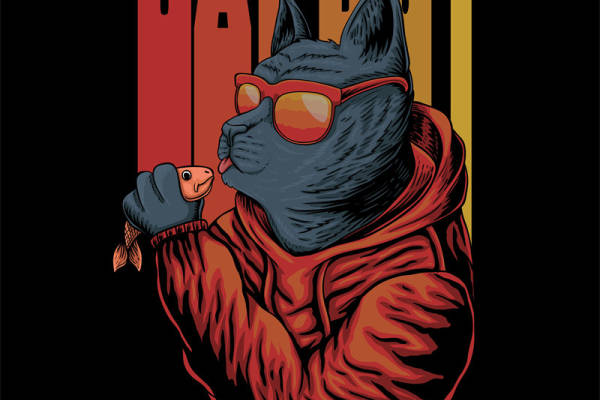 时尚潮流猫主题裁片印花服装印花设计