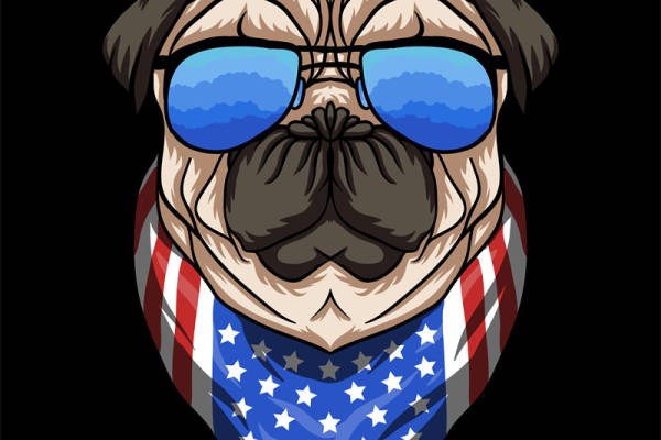 美国国旗主题沙皮狗裁片印花服装印花设计