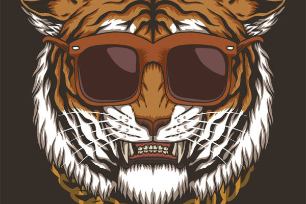 时尚个性老虎头裁片印花服装印花设计