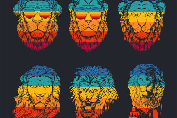 时尚潮流狮子裁片印花服装印花设计