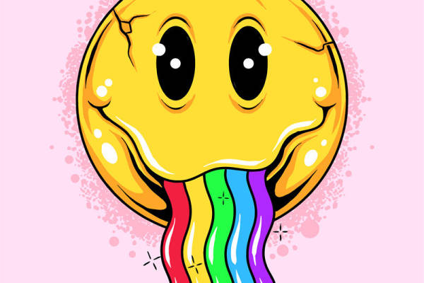 创意多彩裁片印花服装：趣味表情与彩虹元素的完美结合