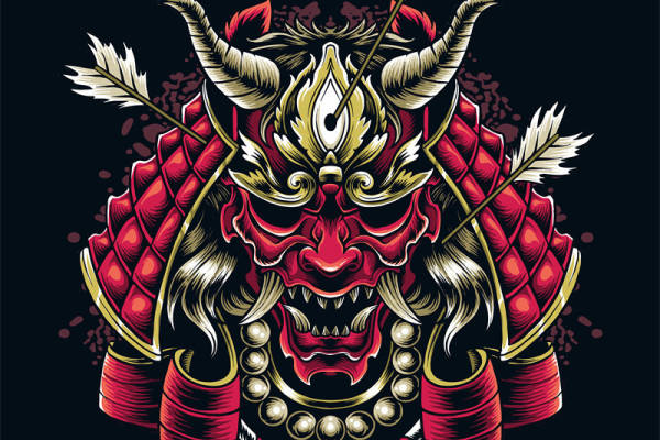 传统风格红色恶魔裁片印花服装印花设计