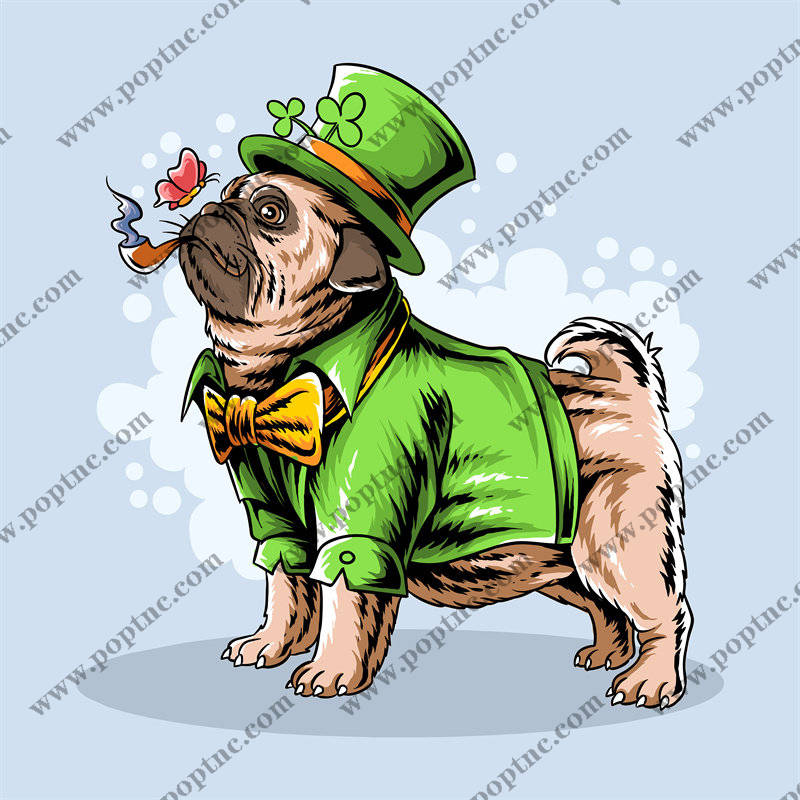 趣味裁片印花服装:可爱巴哥犬圣帕特里克节主题印花