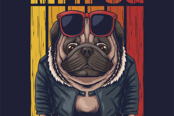 时尚哈巴狗裁片印花服装,个性潮流宠物图案服装印花设计