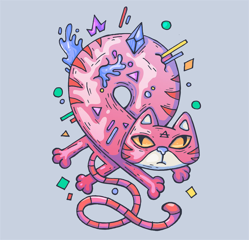 创意粉色猫咪裁片印花服装印花设计