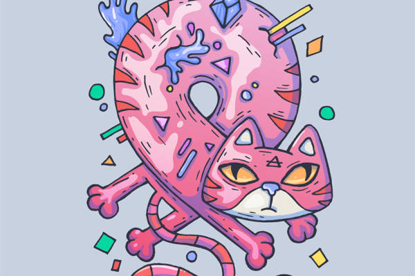 创意粉色猫咪裁片印花服装印花设计