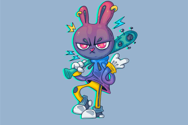 潮流街头风紫色兔子裁片印花服装印花设计