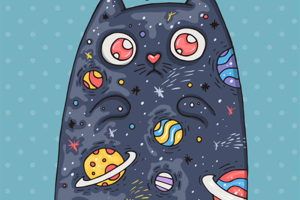 梦幻星空猫咪裁片印花服装印花设计