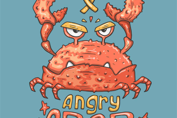 创意卡通愤怒螃蟹裁片印花服装，趣味海洋风格设计