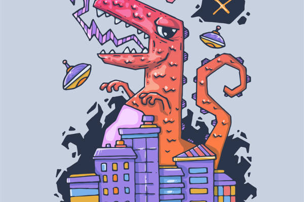 时尚街头风恐龙裁片印花服装印花设计