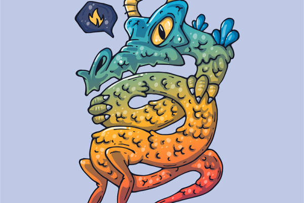 时尚潮流个性裁片印花服装：色彩斑斓的龙形图案