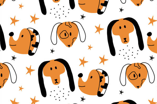 可爱卡通狗头图案面料印花,儿童服装印花设计