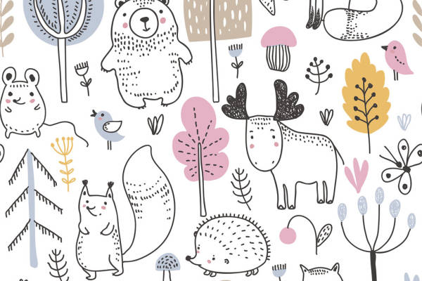 可爱卡通动物图案面料印花 儿童服装印花设计