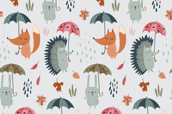 秋季可爱动物雨伞服装印花面料设计